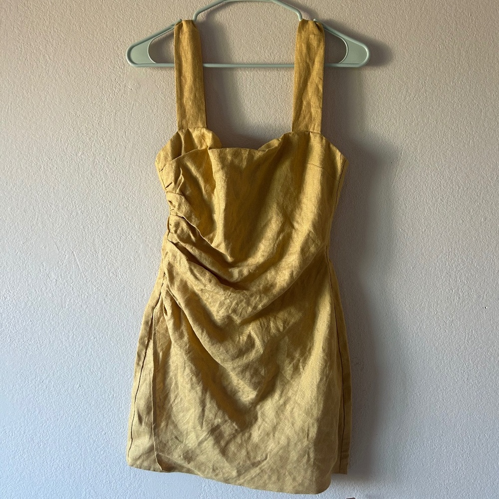 Reformation Kerrigan Linen Sleeveless Mini Dress in Tuscan Sun